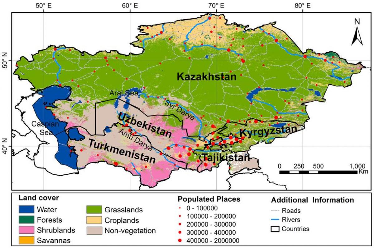 नक्शा कजाखस्तान के जलवायु