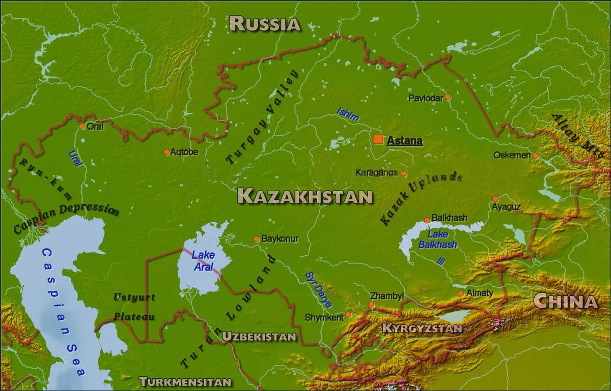 नक्शा कजाखस्तान के शारीरिक