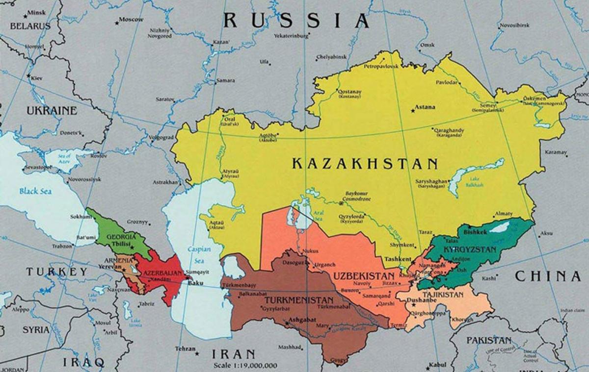 नक्शा कजाखस्तान आसपास के देशों