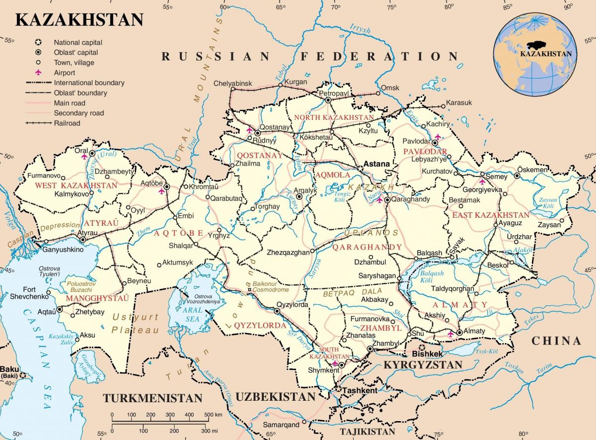 कजाखस्तान देश का नक्शा