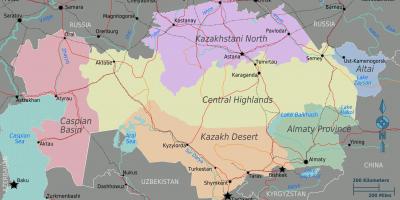 नक्शा कजाखस्तान के क्षेत्र